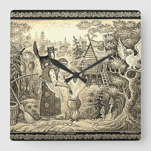HORLOGE DU MUR CARRÉ DE BABA JAGA FOLKLORE RUSSE