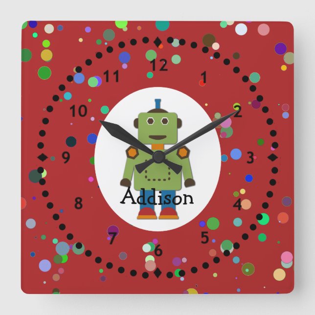 Horloge du mur de robots verts du garçon (Recto)