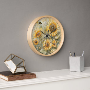 Horloge du mur de tournesol ensoleillé