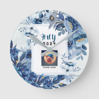 HORLOGE DU MUR EN BLEU ET BLANC