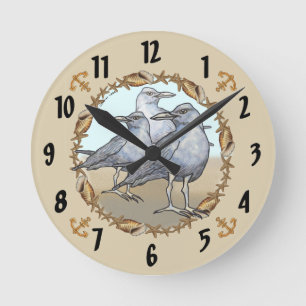 Horloge du nom personnalisé de trois mouettes