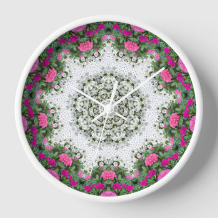 Horloge Eau du jardin Fontaine Fleurs roses Mandala Design