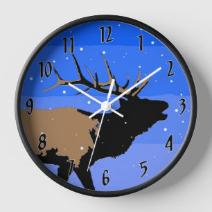 Horloge Élan bugling en hiver - Art original de la faune