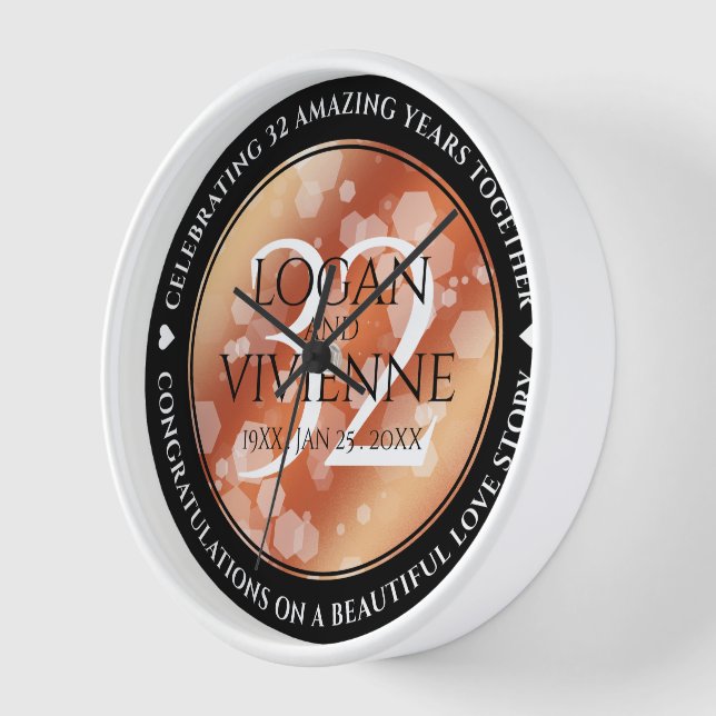 Horloge Élégant 32ème anniversaire de Mariage de bronze (Angle)