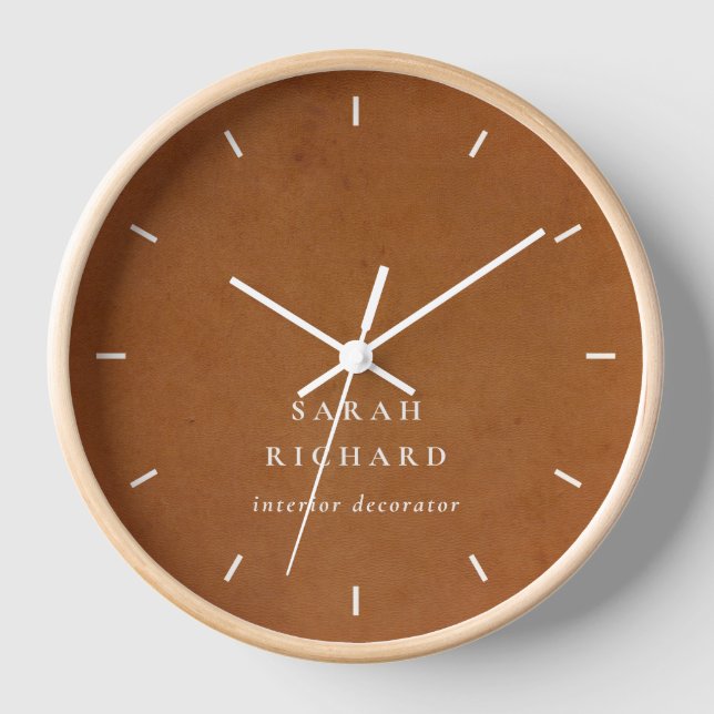 Horloge Élégant Moderne Rustique Tan Tan Texture Cuir Pers (Recto)