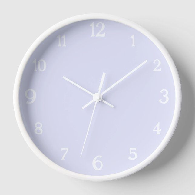 Horloge Élégant nombre blanc | Lavande Pastel Classique (Recto)