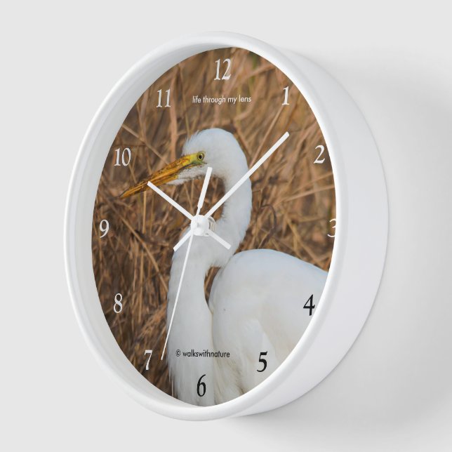 Horloge Elégant Oiseau d'écharpe d'aigrettes dans les rose (Angle)