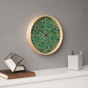 Horloge Elégant or Floral Mandala Green Design