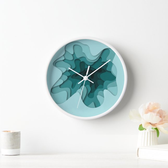 Horloge Elégante Couches Bleues Turquoise Ombre (Maison)