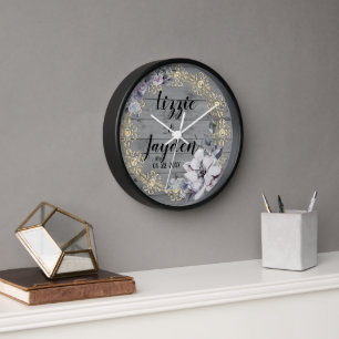 Horloge Élégante couronne florale Mariage rustique
