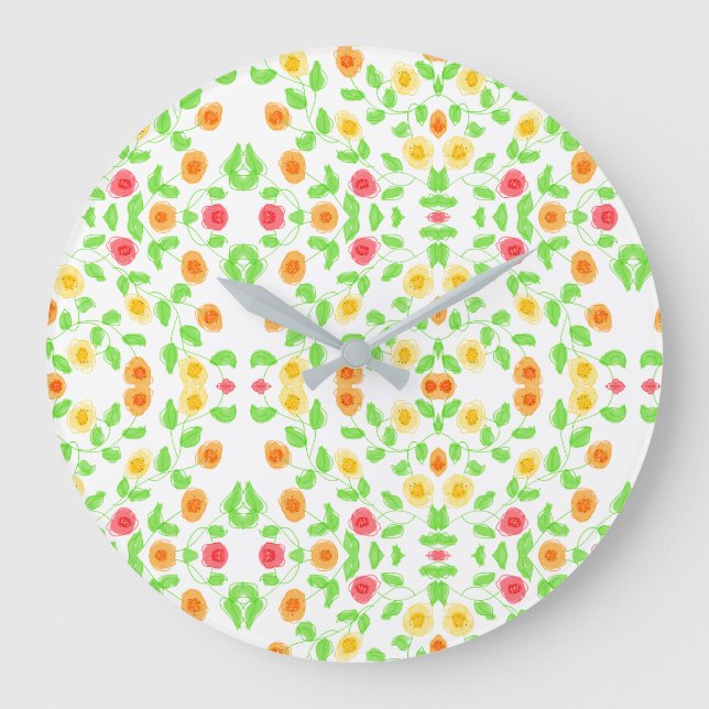 Horloge Élégante Dans Beurre Jaune Motif Floral (Recto)