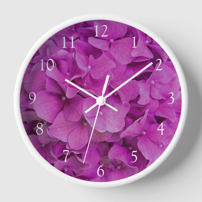 Horloge Elégante magenta rose hydrangée florale roses (Recto)
