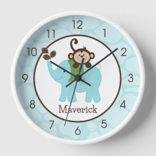 Horloge Elephant et singe Jungle Enfants mur de la crèche