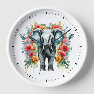 Horloge Eléphant floral coloré