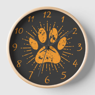 Horloge Empreinte de patte de chien de rayon de soleil en 