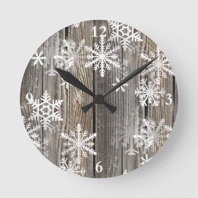 Horloge en bois rustique de flocons de neige (Recto)