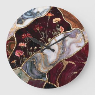 Horloge en verre teinté floral géode de Bourgogne
