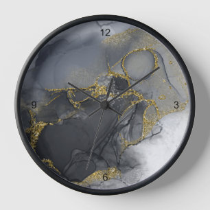 Horloge Encre Humeur Charbon Or Abstrait ID988