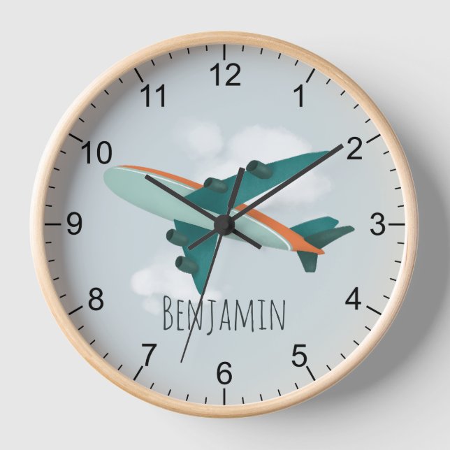 Horloge Enfants Cute Blue Avion Voyage bébé Garçon Nursery (Recto)