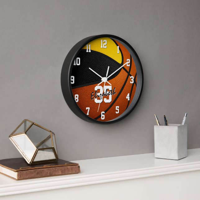 Horloge équipe d'or noir couleurs basketball personnalisé (Bureau)