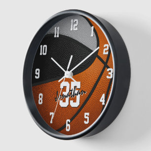 Horloge équipe noire gris couleurs basketball personnalisé