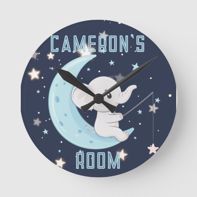 Horloge Étoile de Pêche Éléphant Bébé Personnalisé (Recto)