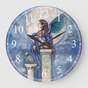 Horloge fantaisie Indigo Moon Blue Fairy et chat