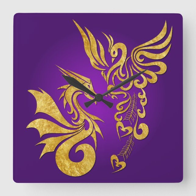 Horloge Feng Shui Golden Phoenix & Dragon - violet (Recto)
