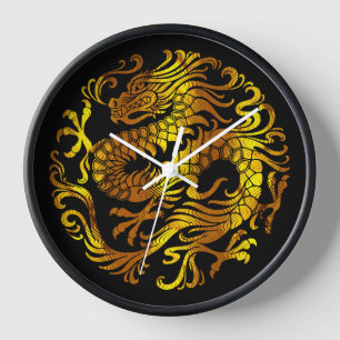 Horloge Feu Doré : Gravure d'un Dragon