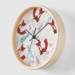 Horloge Feuille de coeur Woodland Fox Woodland personnalis