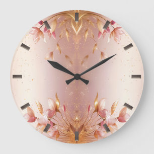 Horloge Feuille rose Golden Florale