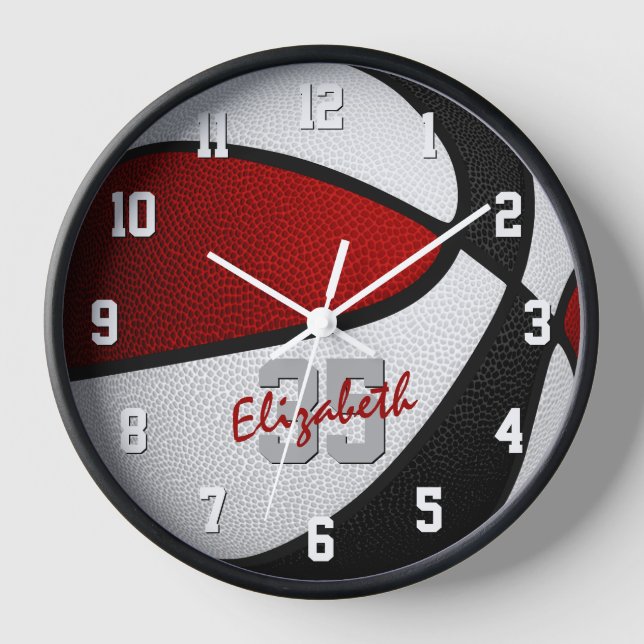 Horloge Filles garçons rouge noir basketball équipe couleu (Recto)