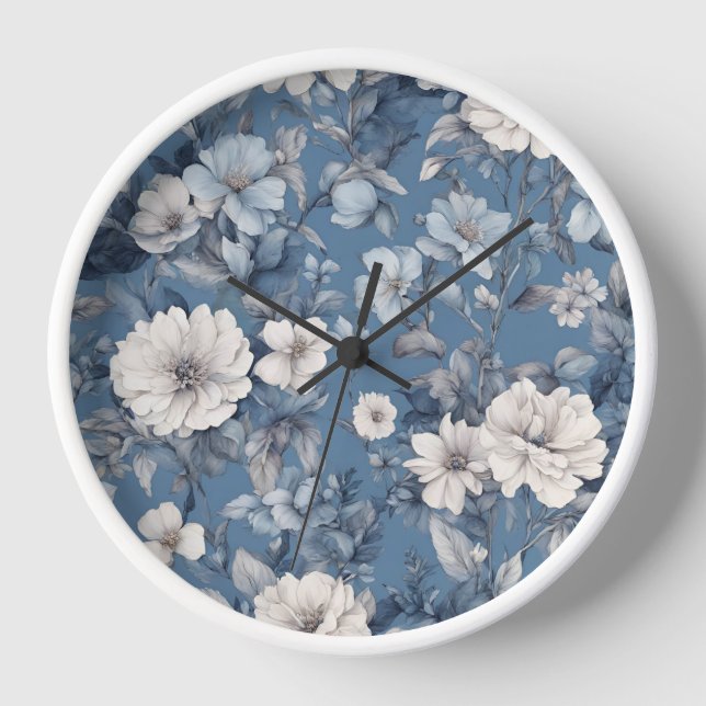 Horloge Filles mignonnes Bleu Floral Botanique (Recto)