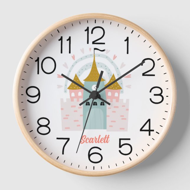 Horloge Filles Rose mignonne Château Princesse Nom personn (Recto)