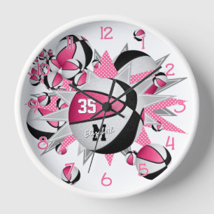 Horloge filles rose noir salle de sport basketball stars
