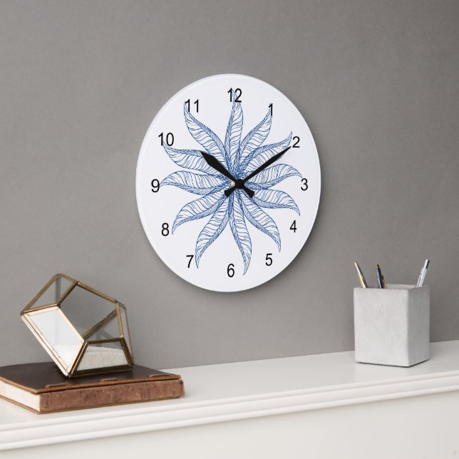 Horloge - Fleur de plume en bleu (Bureau)