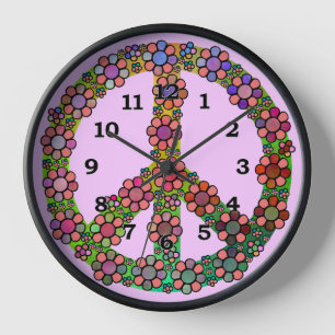Horloge Fleur de symbole de signe de paix assez