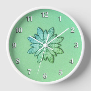 Horloge Fleur verte unique et jolie avec des chiffres blan