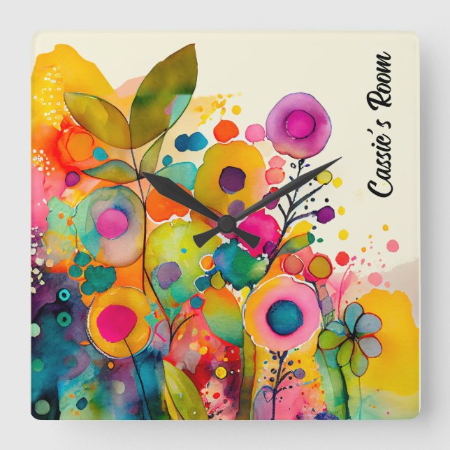 Horloge fleurie moderne couleur vive (Recto)
