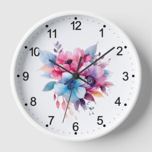 Horloge Fleurs à l'aquarelle conception florale