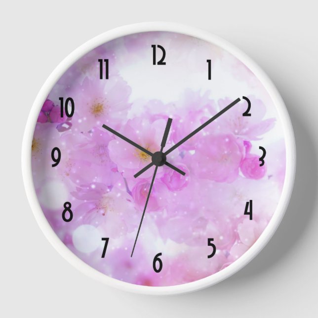Horloge Fleurs de fleurs de cerisier rose (Recto)