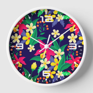 Horloge Fleurs Exotiques Colorées Motif Feuilles-23021