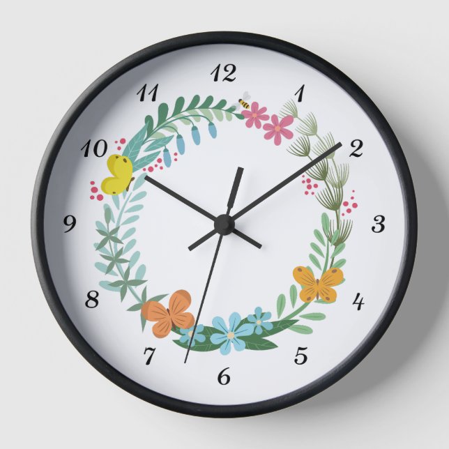 Horloge Floral Fleur Papillon Bee Wreath Garland (Recto)