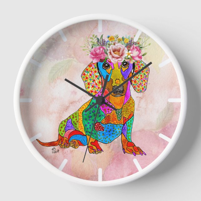 Horloge florale mignonne Dachshund (Recto)