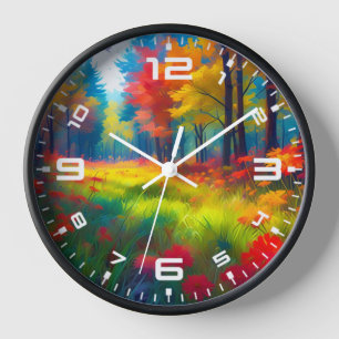Horloge Forêt avec des arbres et des fleurs colorés