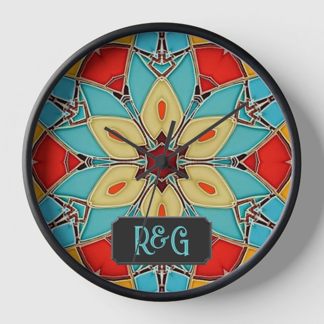 Horloge Formes de carreaux en verre émail - Fleur avec Mon (Recto)