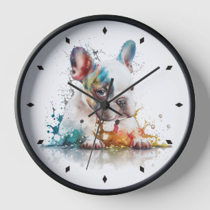 Horloge Français Chien Chien Chien Chien Français Aquarell