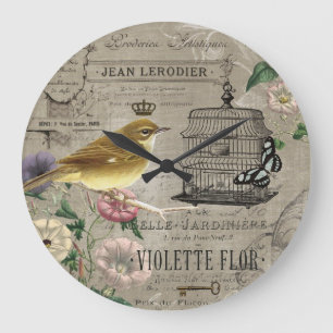 Horloge française vintage d'oiseau de jardin