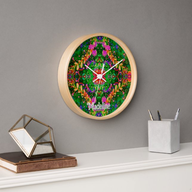 Horloge Fun Boho Green Nom Inspiritisme personnalisé (Bureau)