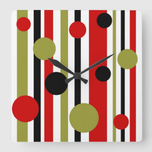 Horloge funky rétro rayures et points